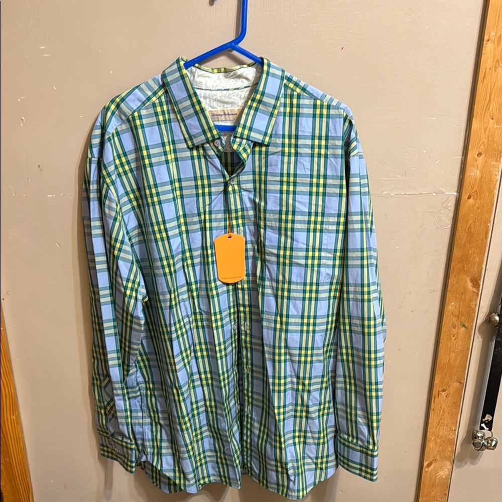 Tommy Bahama Blue and Green Plaid Button-Up Shirt